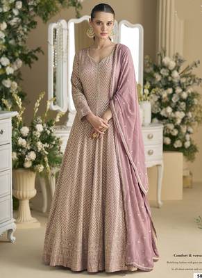 Onion pink georgette embroidered zarkan anarkali suit 1
