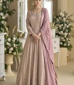 Onion pink georgette embroidered seroski zarkan anarkali suit