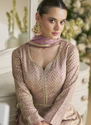 Onion pink georgette embroidered zarkan anarkali suit 2