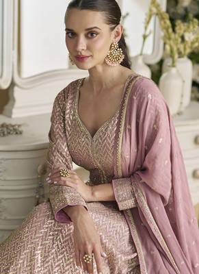 Onion pink georgette embroidered zarkan anarkali suit 3