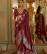 Maroon premium pv super fine soft silk saree with double zari weaving & hand deco finish     party & festive wear