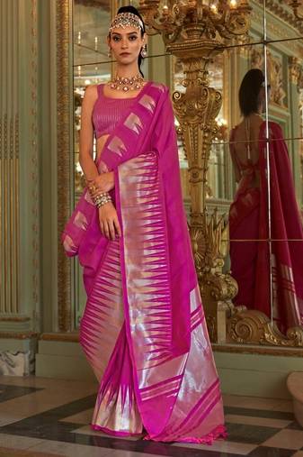 Pink color premium pv super fine soft silk saree with double zari weaving & hand deco finish     party & festive wear