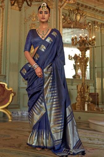 Blue color premium pv super fine soft silk saree with double zari weaving & hand deco finish     party & festive wear
