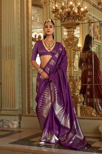Purple color premium pv super fine soft silk saree with double zari weaving & hand deco finish     party & festive wear