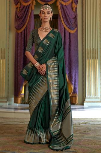 Green color premium pv super fine soft silk saree with double zari weaving & hand deco finish     party & festive wear