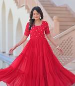 Red Faux Blooming with Beads embroidery-work