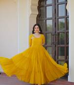 Yellow Faux Blooming with Beads embroidery-work