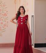 Maroon Faux Blooming Kurti With Beads Embroidery Work
