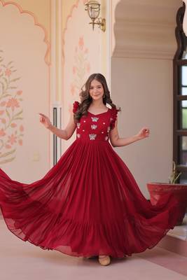 Maroon Faux Blooming Kurti With Beads Embroidery Work 3