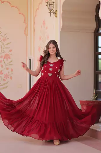 Maroon Faux Blooming Kurti With Beads Embroidery Work