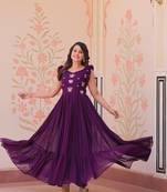Purple Faux Blooming Kurti With Beads Embroidery Work