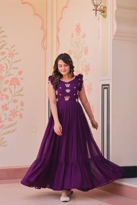 Purple Faux Blooming Kurti With Beads Embroidery Work 4