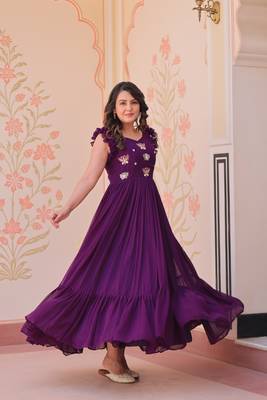 Purple Faux Blooming Kurti With Beads Embroidery Work 6