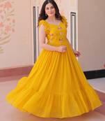 Yellow Faux Blooming Kurti With Beads Embroidery Work