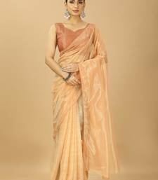 peach net party wear saree with embroidered blouse