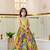 Yellow heavy chinon embroidery & print work fully stitched gown for girls