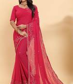 Elegance Designer Georgette Saree with Embroidery Work and Plain Georgette Blouse