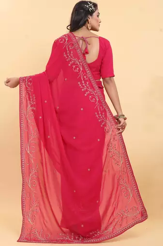 pink georgette embroidered saree with blouse