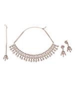Round shape white kundan stone gold plated brass choker necklace set with maang tikkka for women