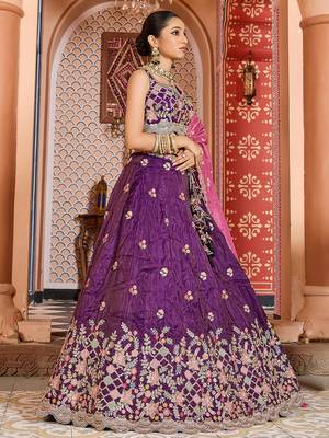 Purple Tissue Fabric Sequins embroidery Semi Stitched Lehenga & Unstitched Blouse With Dupatta 2