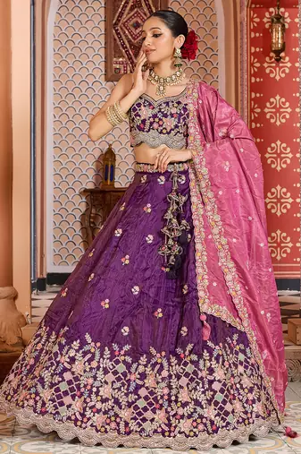 Purple Tissue Fabric Sequins embroidery Semi Stitched Lehenga & Unstitched Blouse With Dupatta