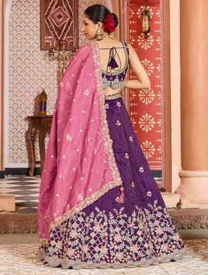 Purple Tissue Fabric Sequins embroidery Semi Stitched Lehenga & Unstitched Blouse With Dupatta 4