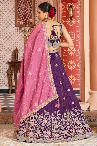 Purple Tissue Fabric Sequins embroidery Semi Stitched Lehenga & Unstitched Blouse With Dupatta