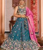 Teal Tissue Fabric Sequins embroidery Semi Stitched Lehenga & Unstitched Blouse With Dupatta
