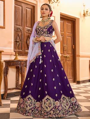 Purple Georgette Fabric Sequins embroidery Semi Stitched Lehenga & Unstitched Blouse With Dupatta 1