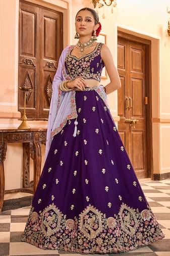 Purple Georgette Fabric Sequins embroidery Semi Stitched Lehenga & Unstitched Blouse With Dupatta