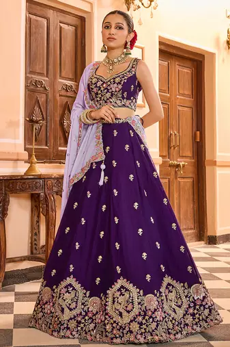 Purple Georgette Fabric Sequins embroidery Semi Stitched Lehenga & Unstitched Blouse With Dupatta
