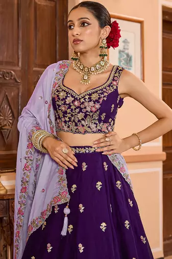 Purple Georgette Fabric Sequins embroidery Semi Stitched Lehenga & Unstitched Blouse With Dupatta