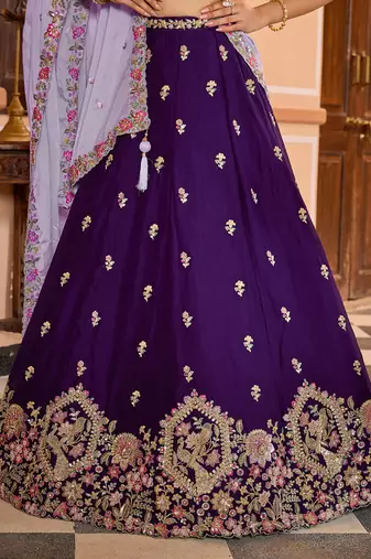 Purple Georgette Fabric Sequins embroidery Semi Stitched Lehenga & Unstitched Blouse With Dupatta
