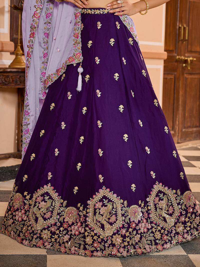 Purple Georgette Fabric Sequins embroidery Semi Stitched Lehenga & Unstitched Blouse With Dupatta