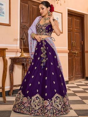 Purple Georgette Fabric Sequins embroidery Semi Stitched Lehenga & Unstitched Blouse With Dupatta 4
