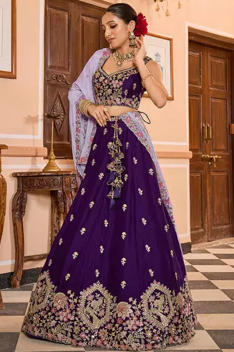 Purple Georgette Fabric Sequins embroidery Semi Stitched Lehenga & Unstitched Blouse With Dupatta