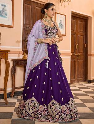 Purple Georgette Fabric Sequins embroidery Semi Stitched Lehenga & Unstitched Blouse With Dupatta 5