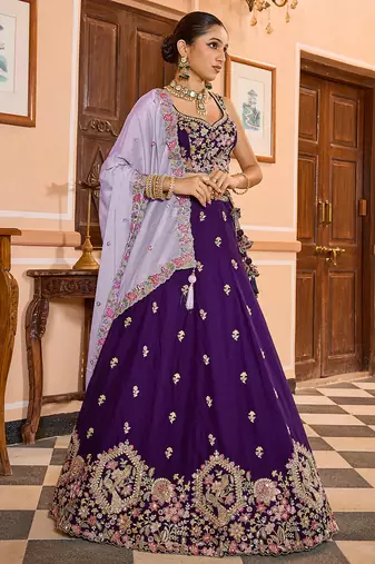 Purple Georgette Fabric Sequins embroidery Semi Stitched Lehenga & Unstitched Blouse With Dupatta