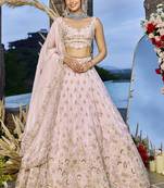 Pink Tissue Fabric Beads & Sequince Embroidered Semi Stitched Lehenga Choli & Dupatta