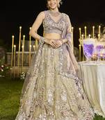 Lavender Tissue Fabric Beads & Sequince Embroidered Semi Stitched Lehenga Choli & Dupatta