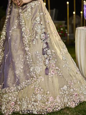 Lavender Tissue Fabric Beads & Sequince Embroidered Semi Stitched Lehenga Choli & Dupatta 6