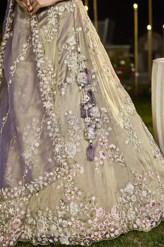 Lavender Tissue Fabric Beads & Sequince Embroidered Semi Stitched Lehenga Choli & Dupatta