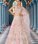 Cream Net Fabric Sequins embroidery Semi Stitched Lehenga & Unstitched Blouse With Dupatta