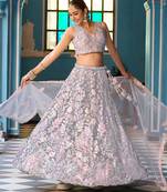 Grey Net Fabric Sequins embroidery Semi Stitched Lehenga & Unstitched Blouse With Dupatta