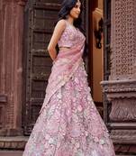 Pink Net Fabric Sequins embroidery Semi Stitched Lehenga & Unstitched Blouse With Dupatta