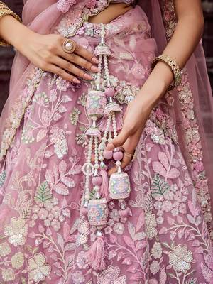 Pink Net Fabric Sequins embroidery Semi Stitched Lehenga & Unstitched Blouse With Dupatta 5