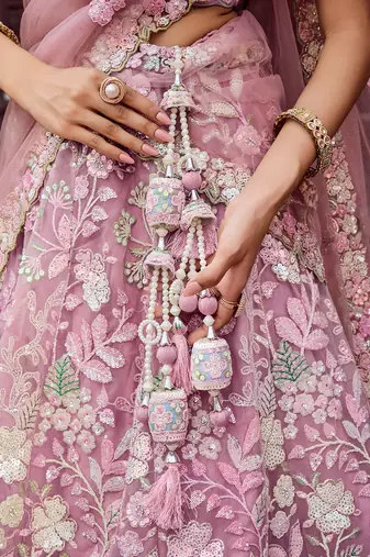 Pink Net Fabric Sequins embroidery Semi Stitched Lehenga & Unstitched Blouse With Dupatta