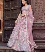 Pink Net Fabric Sequins embroidery Semi Stitched Lehenga & Unstitched Blouse With Dupatta
