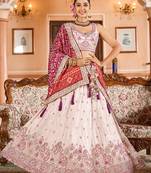 Cream Tissue Fabric Sequins embroidery Semi Stitched Lehenga & Unstitched Blouse With Burgundy Color Dupatta