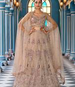 Beige Net Fabric Sequins embroidery Semi Stitched Lehenga & Unstitched Blouse With Dupatta